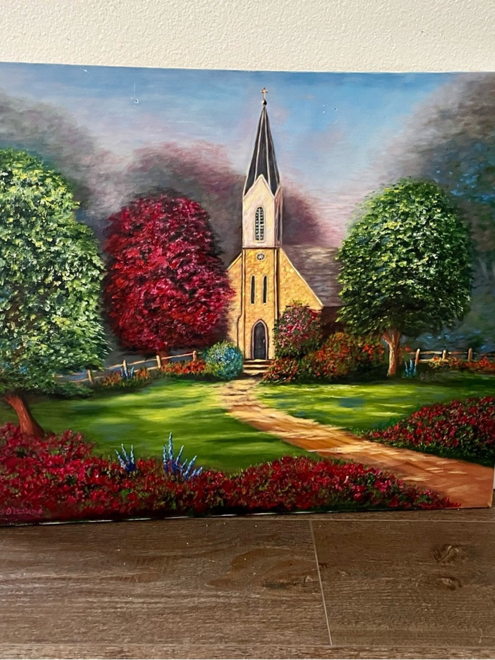 Vintage Original Oil Painting Of “The Church “ Parramatta Australia 22/28 Inch